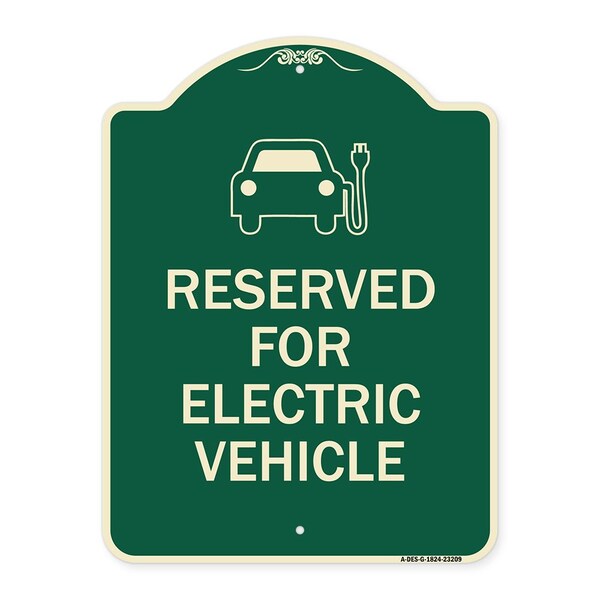Reserved for Electric Vehicle W/ Graphic Heavy-Gauge Aluminum Sign, 24" x 18", G-1824-23209